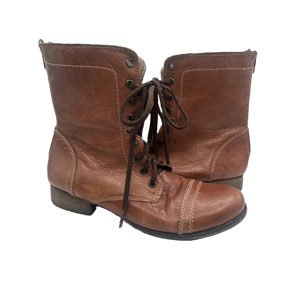 Steve Madden Kombat Brown Leather Lace Zip Up Calf Boots Women's Size 8